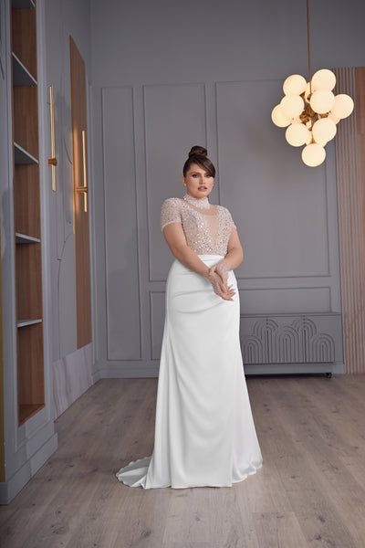 plus size mermaid wedding dress with sleeves Luxury Mermaid Plus Size binky felstead wedding dress with Lace Sheer High Neck, Country Garden Bridal Gown