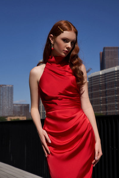 Halter Neck Wrap Cocktail Dress EU34 / Red (Photo)