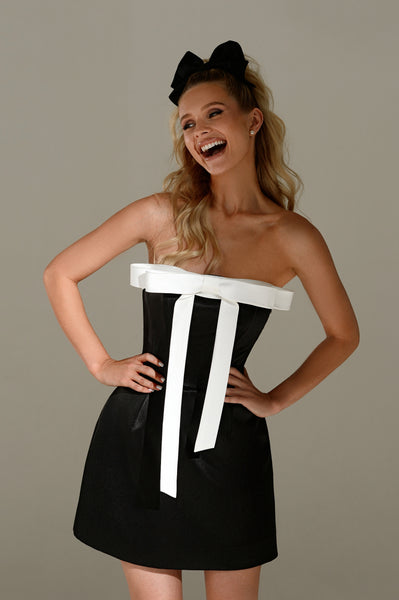 Strapless Front Bow Mini Black Dress Blue / EU36