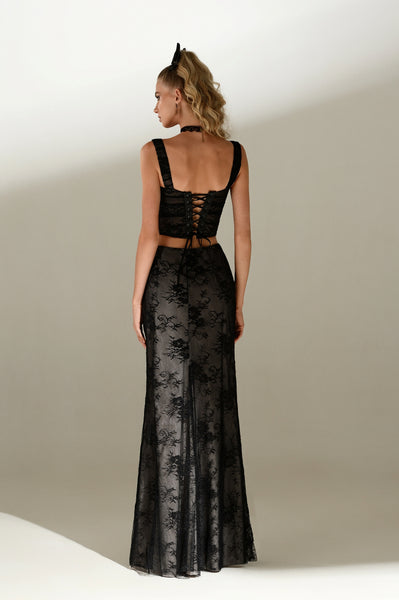 Two-Piece Maxi Black Lace Dress EU34