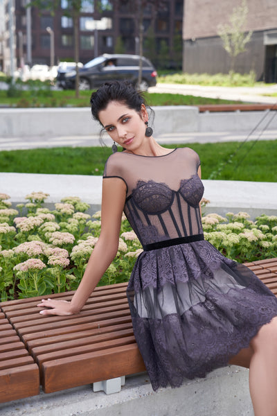 sheer neckline cocktail dress Ashley Lauren 4686