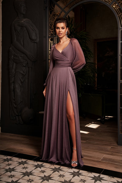 Long Sleeve Glitter Evening Dress Made to Measure / Black