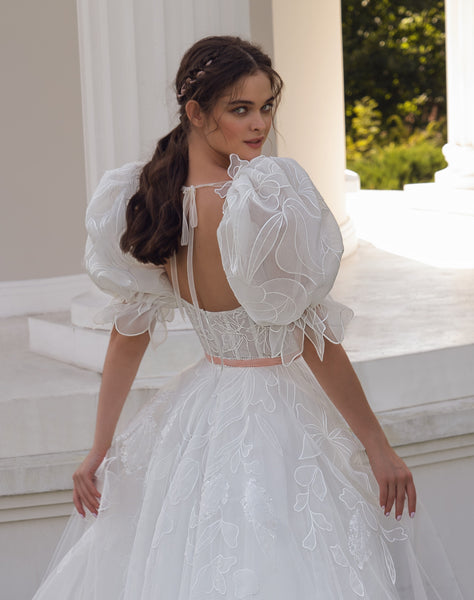 A-Line Wedding Dress with Puffy Sleeves EU38