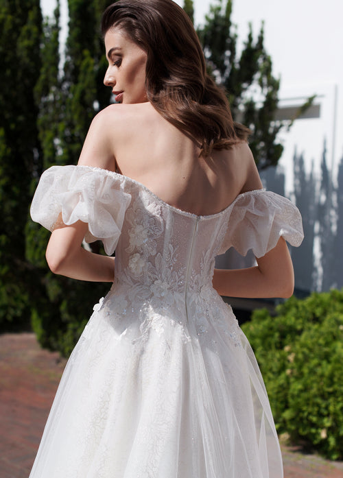 Off-Shoulder A-Line Wedding Dress with Embellishment