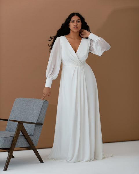 long sleeve long dress for women Classy A-Line Wrap Minimalist Wedding EU36 Maxi Dress V Neck MODEL made Please tell me Neck Size:18