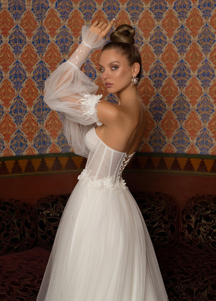 Amoris T726W Strapless Side Sash Chiffon Modern Bridal Gown