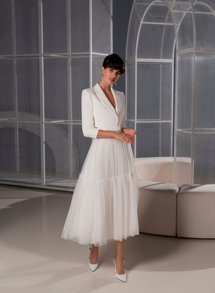 Two-Pieces Midi Skirt Bridal Set with Jacket – HAREM's Brides