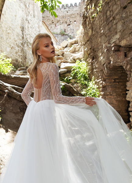 Glitter Long Sleeve Ball Gown Wedding Dress – HAREM's Brides