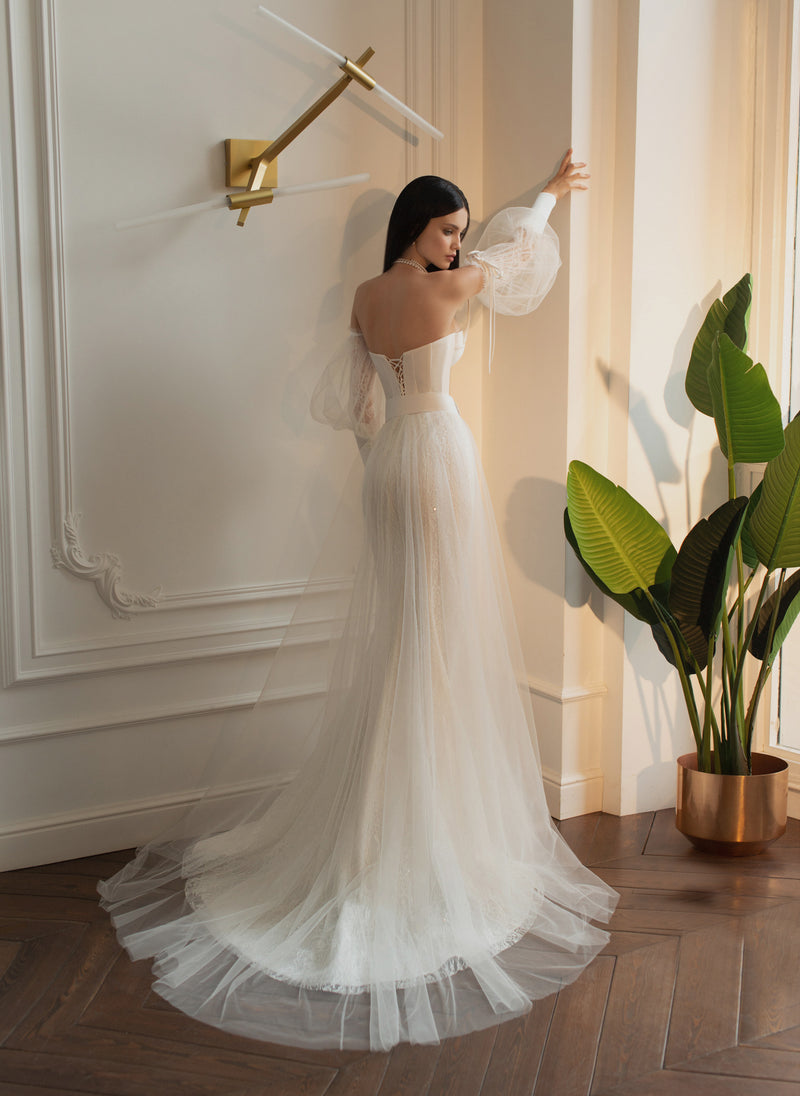 Strapless Wedding Gown with Detachable Long Sleeves