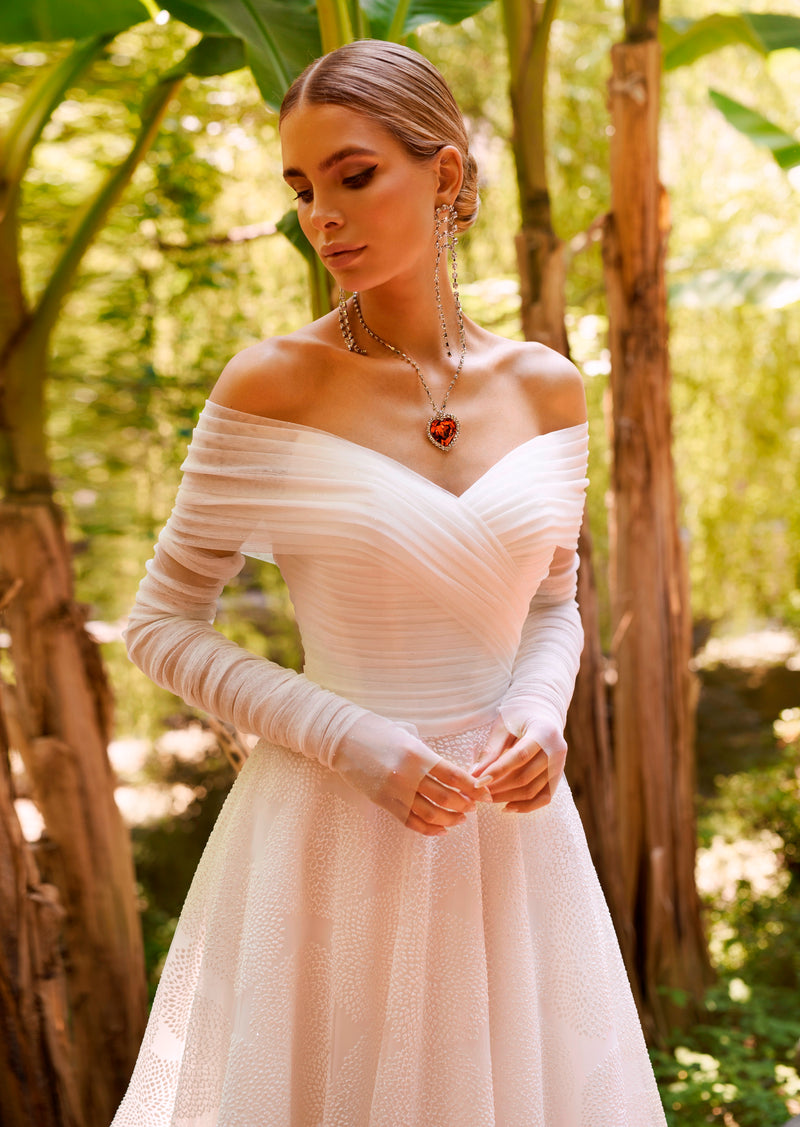 Classy Off-Shoulder A-Line Wedding Gown