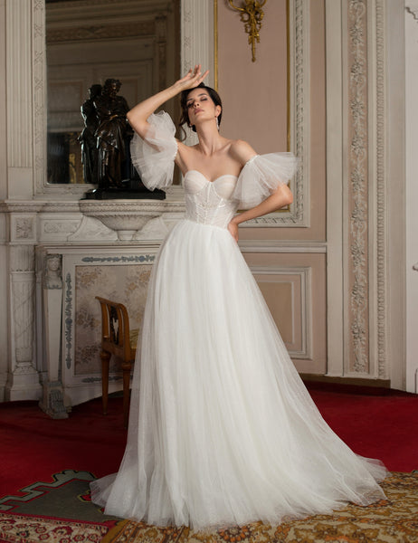 Simple Long White Wedding Dress Cinderella Divine Gautier Dresses CD964W Gautier  Dresses