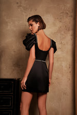 Mini Black Party Dress with Cap Sleeves