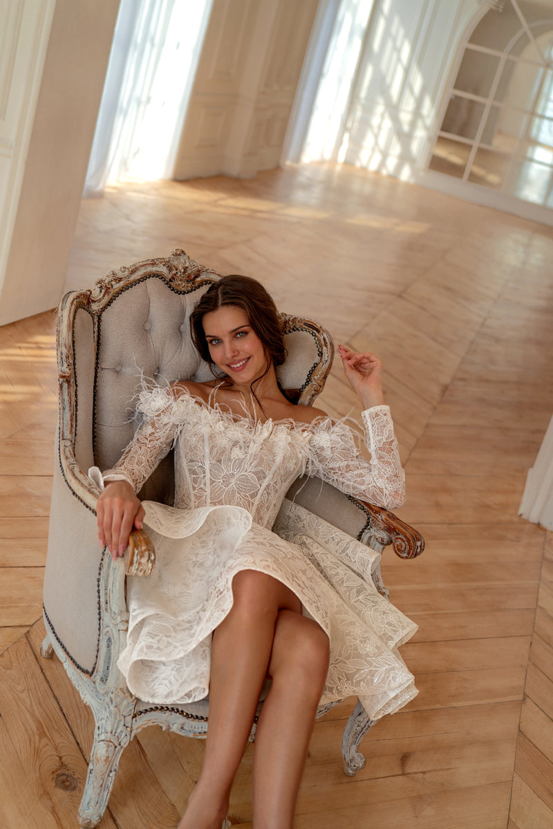 knee length dresses for ladies Textured White Mini Dress for Bridal Shower main image 0