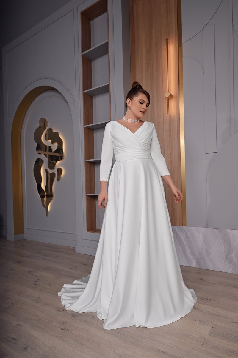 Minimalist Long Sleeves A-Line Plus Size Wedding Dress HAREM's Brides Minimalist Long Sleeves A-Line Plus Size Wedding Dress HAREM's Brides