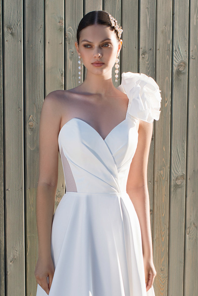 Mikado Strapless A-Line Wedding Dress with Removable Sleeves and Strap