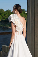 Mikado Strapless A-Line Wedding Dress with Removable Sleeves and Strap