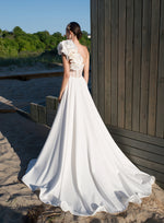 Mikado Strapless A-Line Wedding Dress with Removable Sleeves and Strap