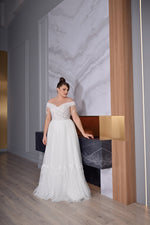 Off-shoulder A-Line Plus Size Wedding Gown