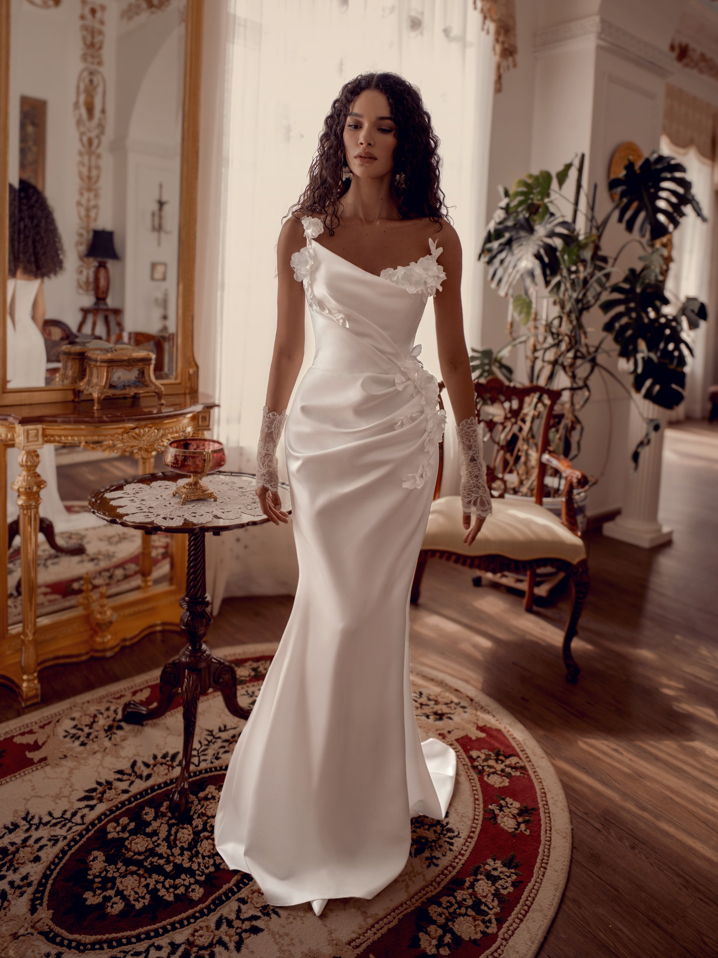 floral silk dress for wedding Strapless Satin Floral-Accent Wedding Dress