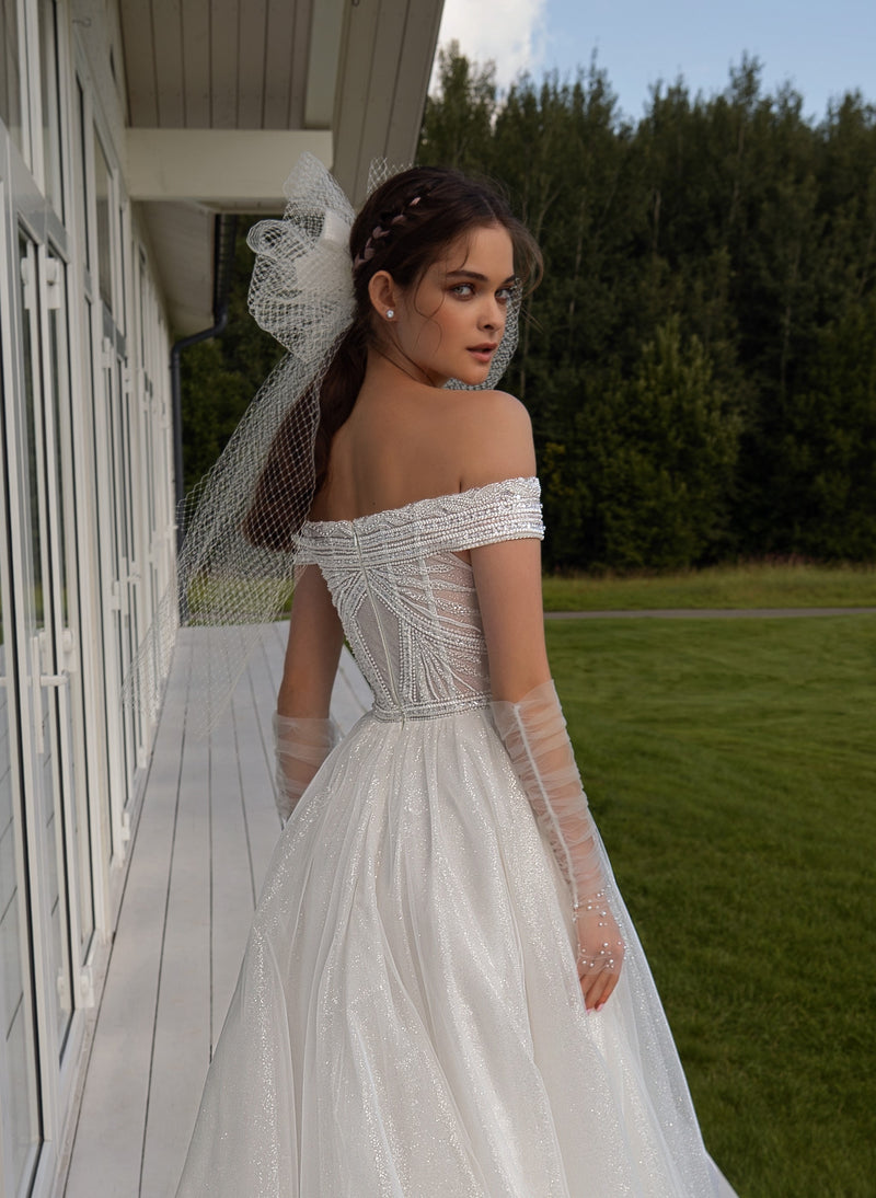 Exquisite Off-the-Shoulder A-Line Bridal Gown – HAREM's Brides