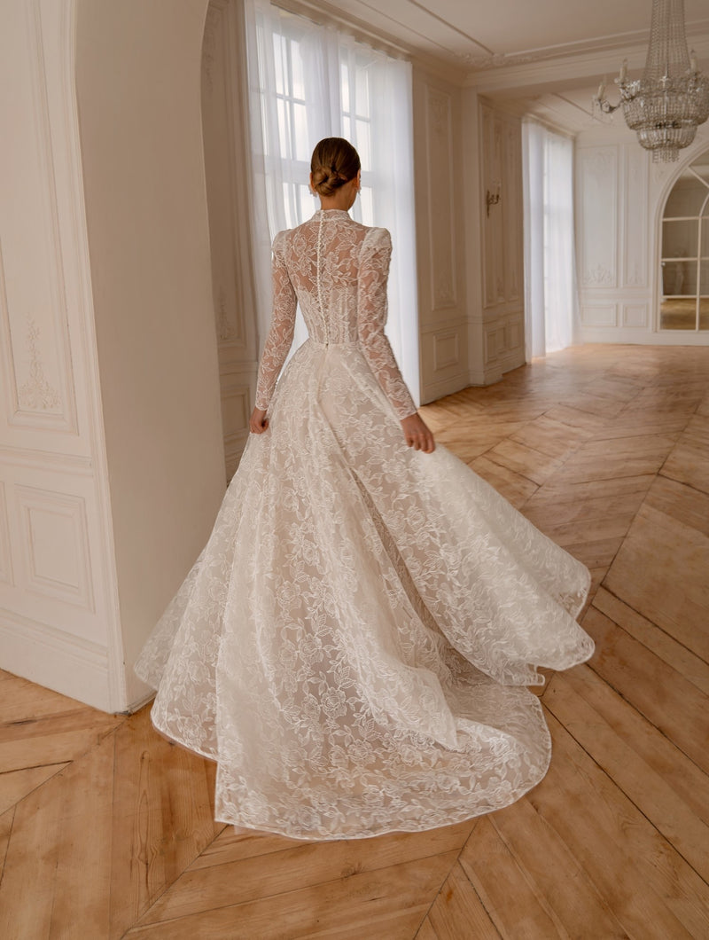 high neck long sleeve white lace dress LACE HIGH-NECK MAXI DRESS IN WHITE | CULT MIA