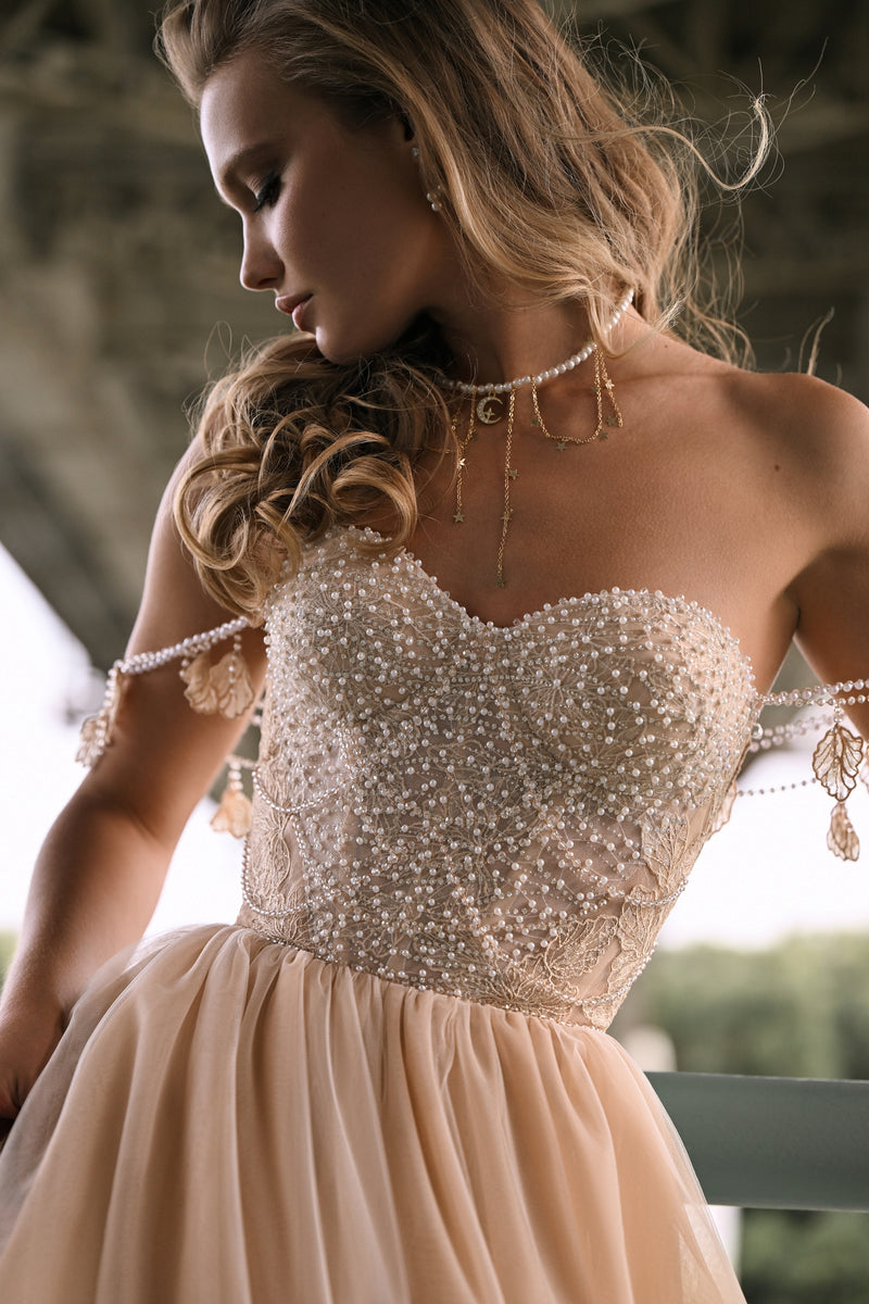 Strapless Beading-Embellished A-Line Evening Dress