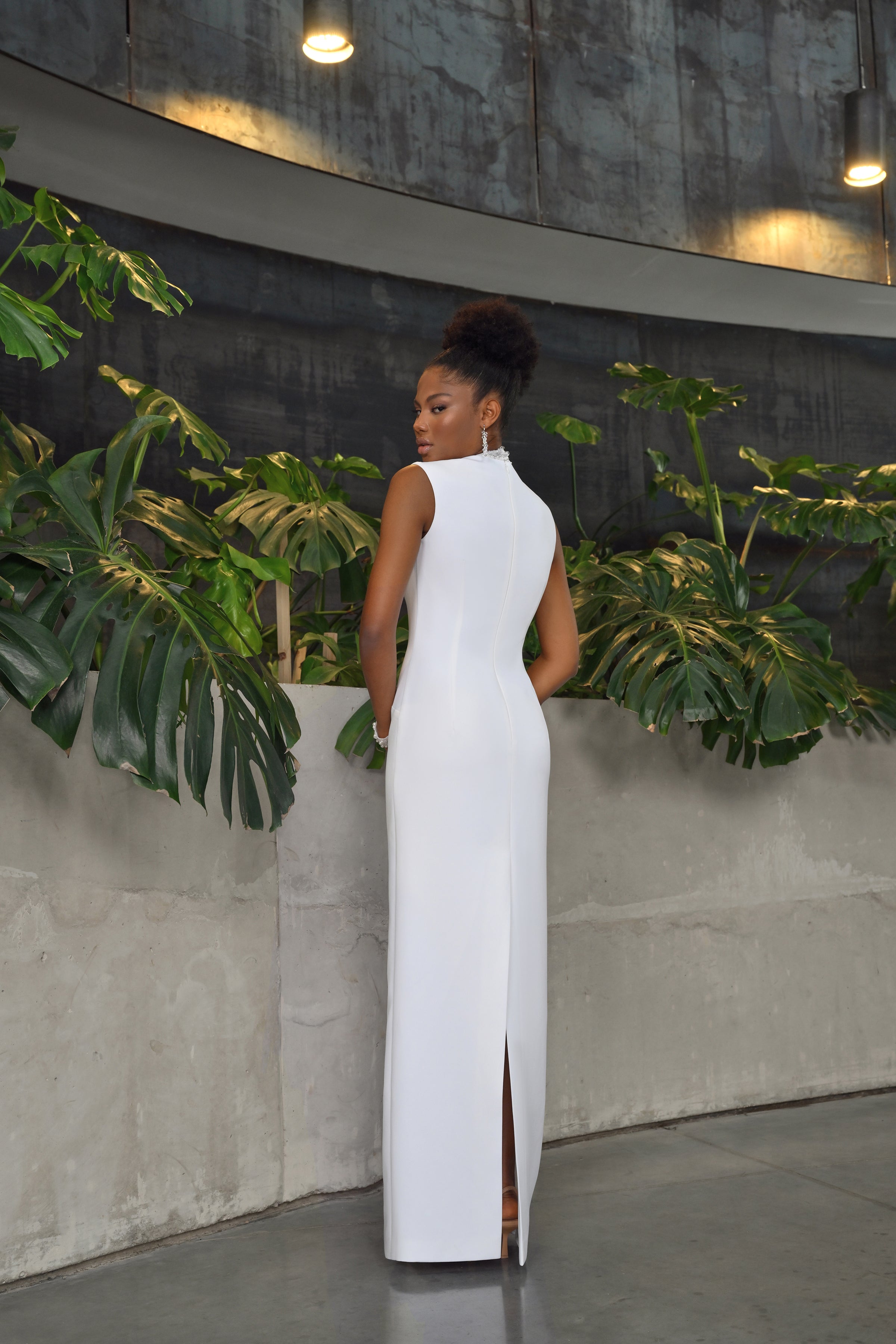 High Neck Sleeveless Maxi White Dress With Removable Cuffs HAREM's Brides High Neck Sleeveless Maxi White Dress With Removable Cuffs HAREM's Brides