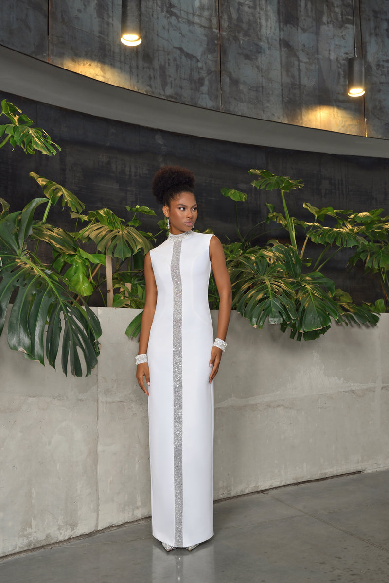 High Neck Sleeveless Maxi White Dress with Removable Cuffs EU44 High Neck Sleeveless Maxi White Dress with Removable Cuffs EU44