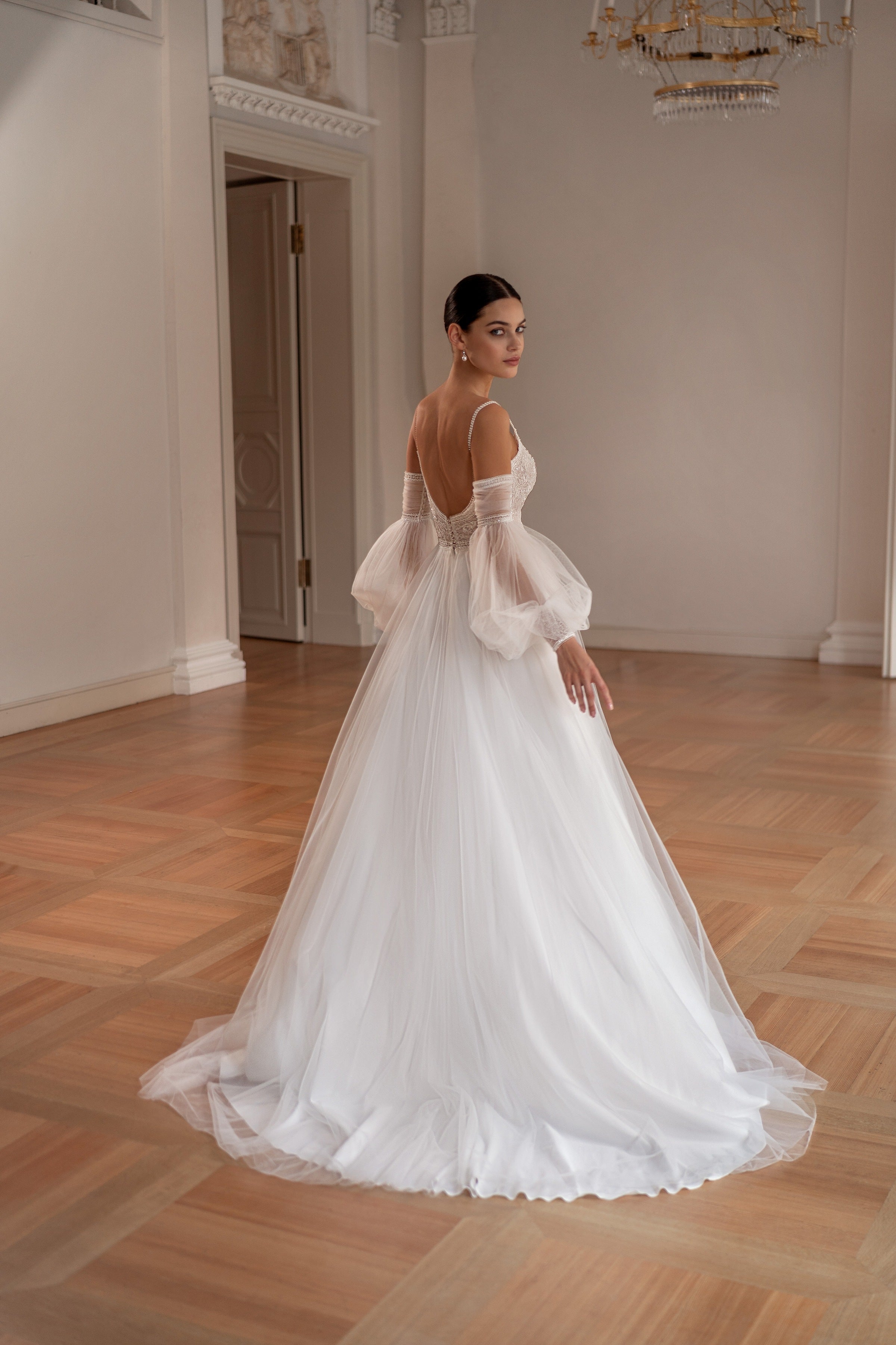 Puff Sleeves Adding Sleeves To Spaghetti Strap Wedding Dress A-Line Spaghetti Strap Gown With Removable Puff Sleeves Adding Sleeves To Spaghetti Strap Wedding Dress A-Line Spaghetti Strap Gown With Removable