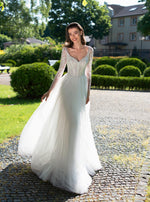 Long Sleeve V-Neck Glitter Wedding Dress