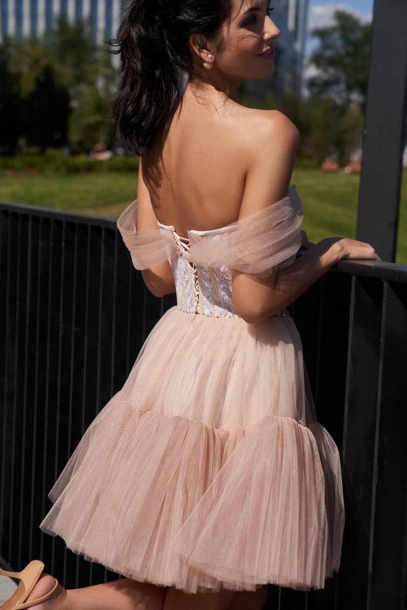 off the shoulder mini cocktail dress Off-Shoulder Short Party Dress with Sweetheart Bodice Black / Large