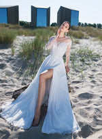 Off-Shoulder Sheer Long Lace Sleeves A-Line Wedding Dress with Slit