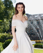 Minimalist Shiny Off-Shoulder A-Line Wedding Dress