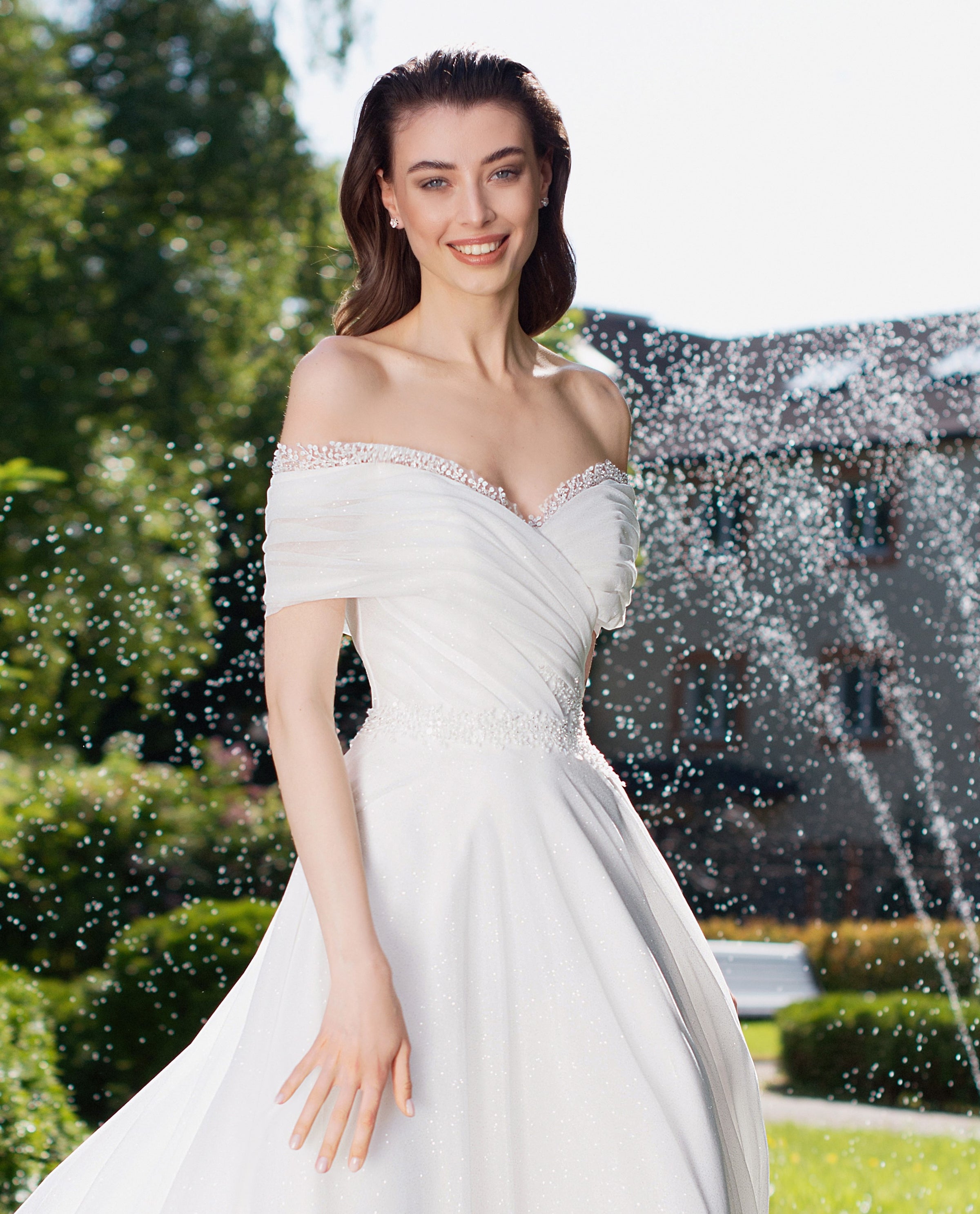 Minimalist Shiny Off-Shoulder A-Line Wedding Dress HAREM's Brides Minimalist Shiny Off-Shoulder A-Line Wedding Dress HAREM's Brides