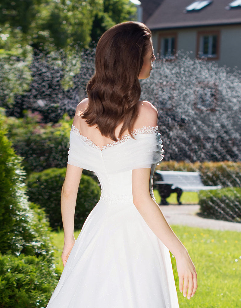 Minimalist Shiny Off-Shoulder A-Line Wedding Dress