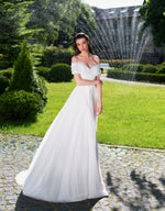 Minimalist Shiny Off-Shoulder A-Line Wedding Dress