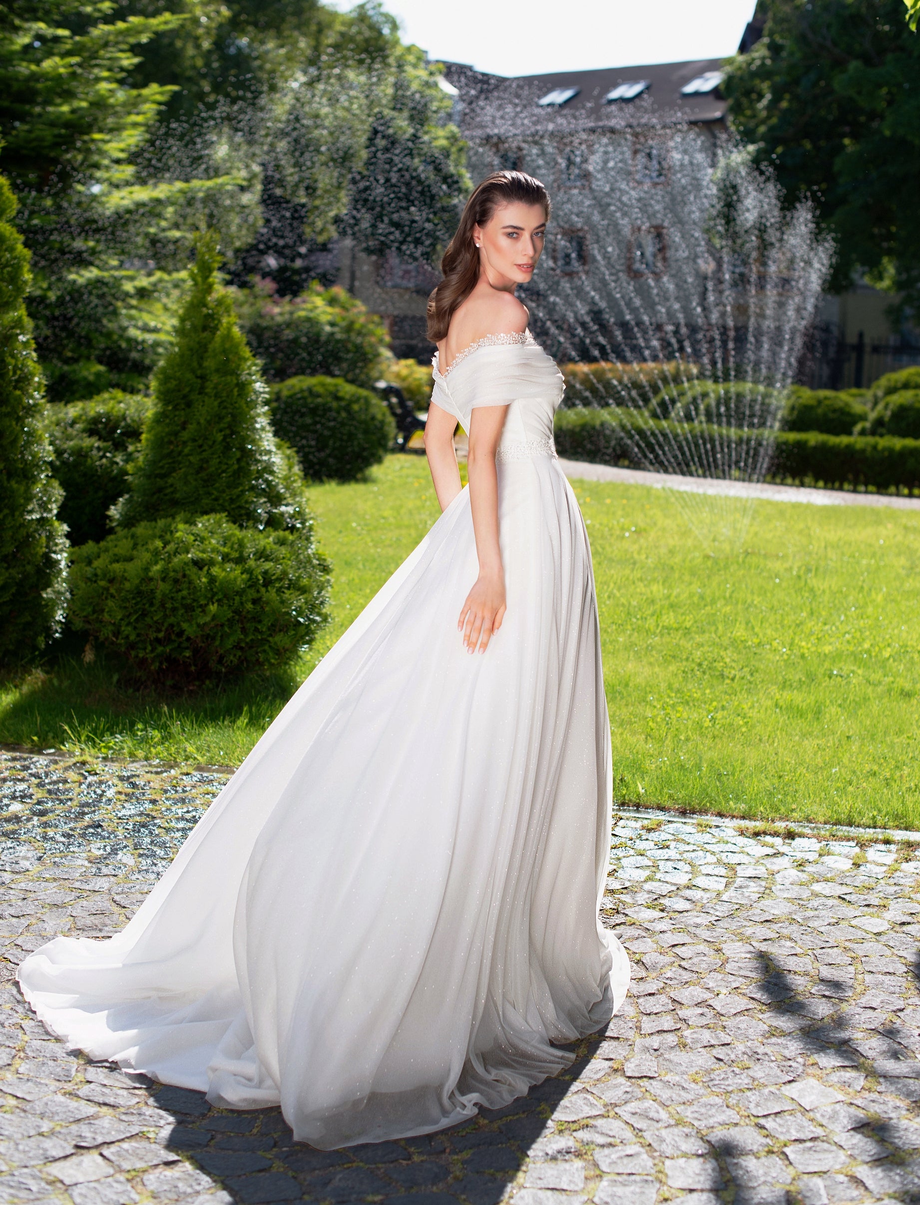 Minimalist Shiny Off-Shoulder A-Line Wedding Dress HAREM's Brides Minimalist Shiny Off-Shoulder A-Line Wedding Dress HAREM's Brides