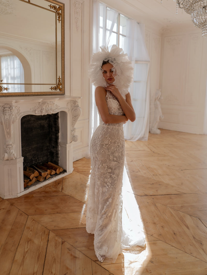 mermaid wedding dress organza Ethereal Lace and Organza Mermaid Wedding Dress with Detachable Ruffle –  HAREM's Brides
