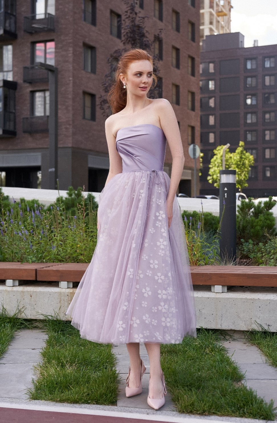 Corset Midi Floral Tulle Dress EU34