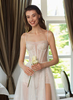 Sexy Spaghetti Strap Sweatheart  Illusion Sparkle Wedding Dress with Shorts