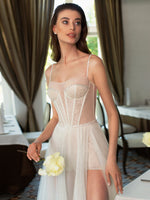 Sexy Spaghetti Strap Sweatheart  Illusion Sparkle Wedding Dress with Shorts