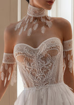 Vestido de novia bohemio de corte A con capas y mangas extraíbles