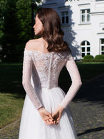 Off-Shoulder A-Line Long Sleeve Bridal Gown