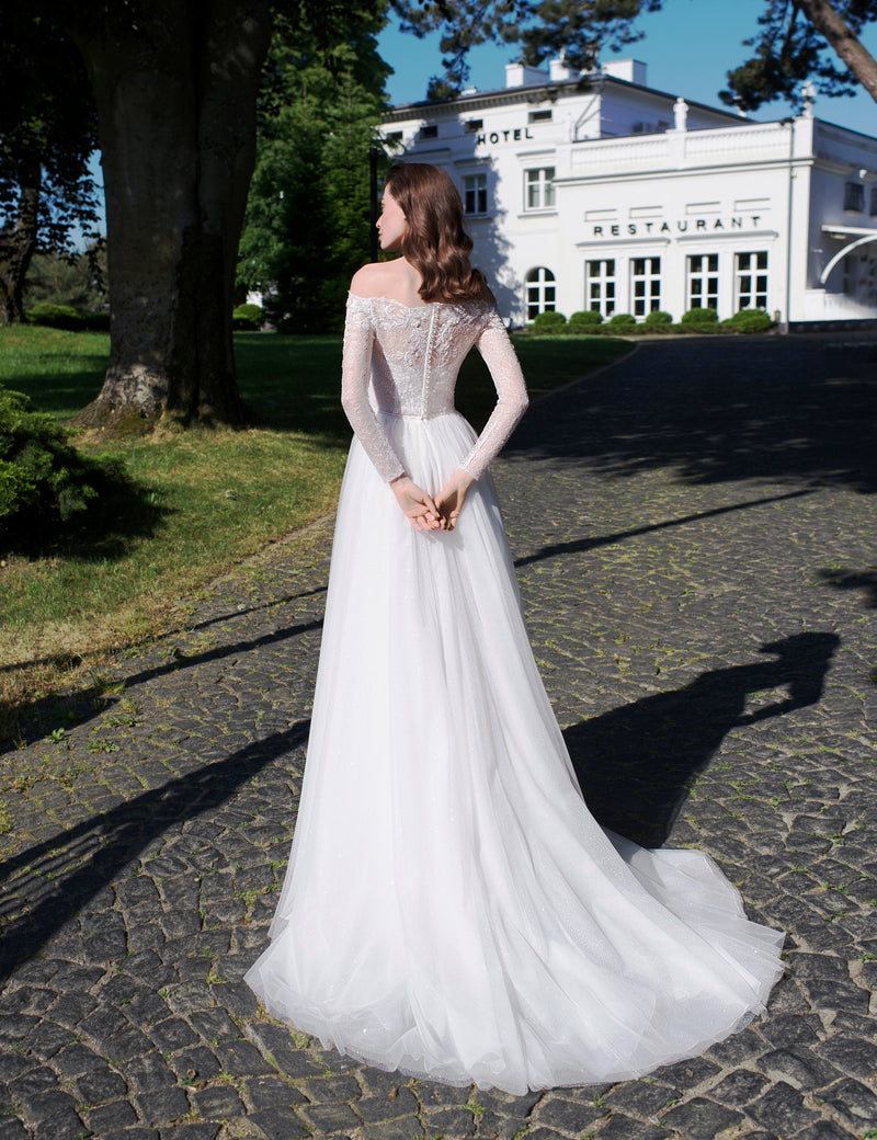 Off-Shoulder A-Line Long Sleeve Bridal Gown