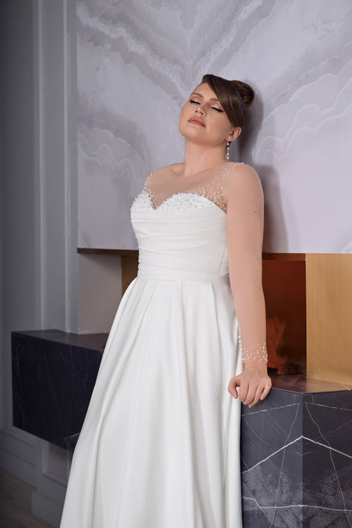 Sheer Long Sleeve Sweetheart A-Line Plussize Wedding Dress