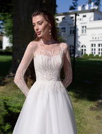 Elegant Sheer Long Sleeves Illusion Neck A-Line Wedding Gown