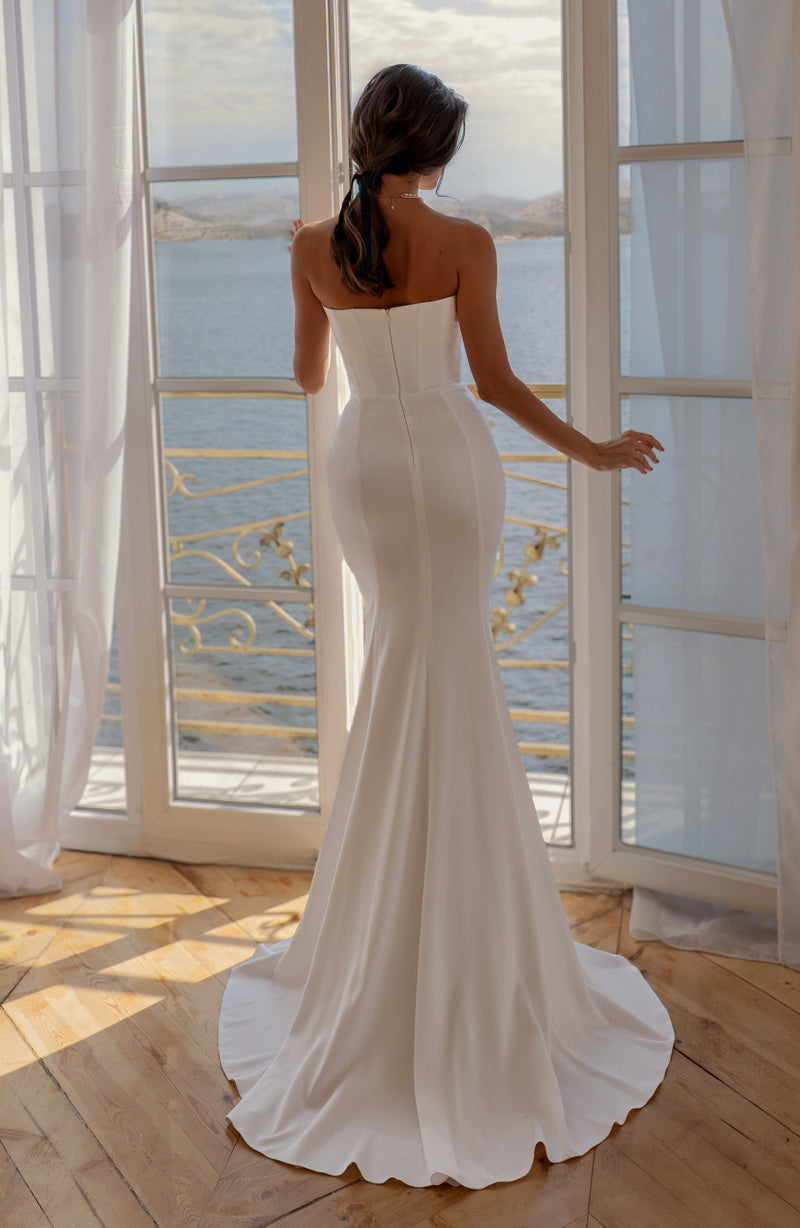 Elegant Matte Satin Mermaid Wedding Dress with Detachable Lace Bolero
