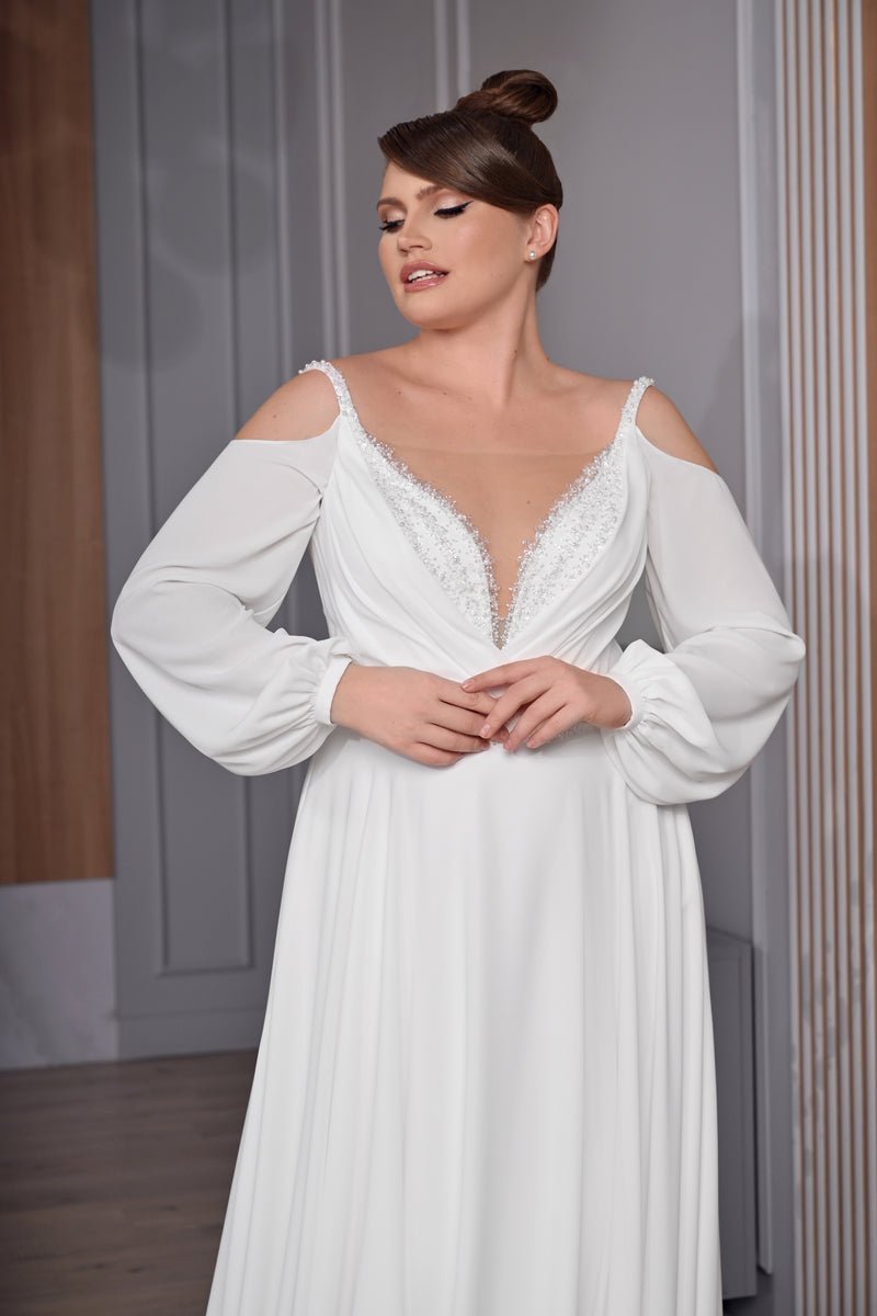 Gorgeous Long Sleeve A-Line Plus Size Wedding Dress