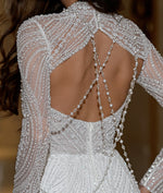 Glittering Long-Sleeve Mermaid Wedding Dress with Beaded Details and Open Back