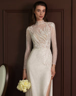 High Neck Long Sleeve Mermaid Glitter Wedding Dress